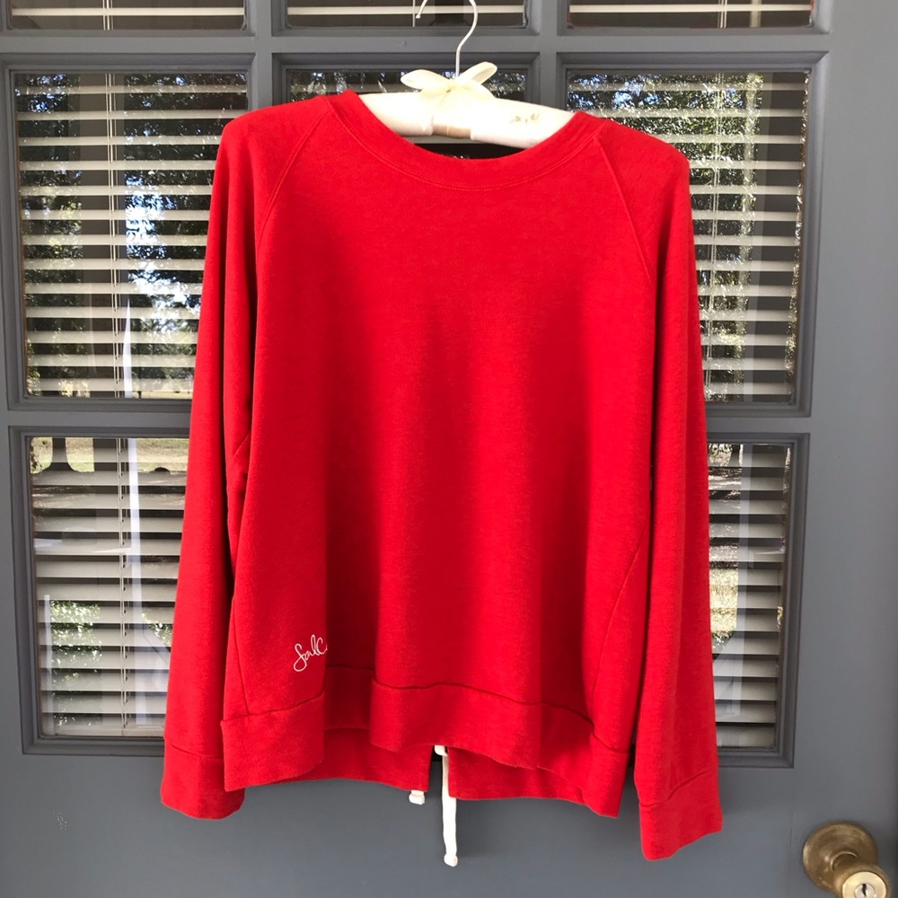 Monrow Soul Cycle Red Lace Up Back Sweatshirt Size Small